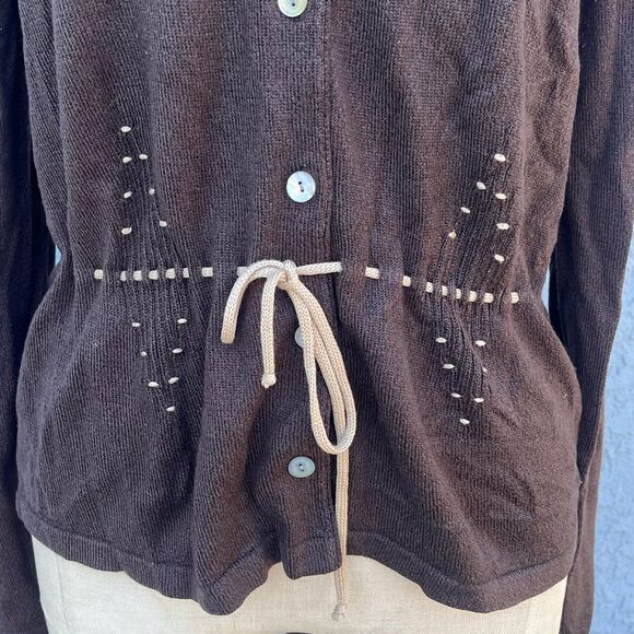 90s Brown Cardigan in Large Liz Claiborne preppy minimalist goblincore - Picture 10 of 13